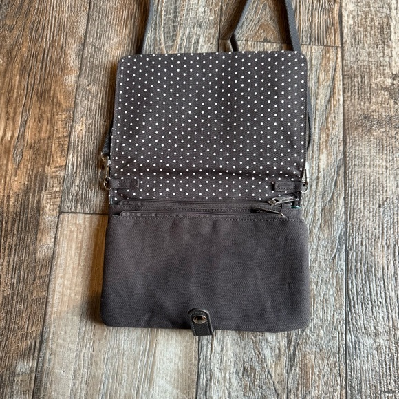 Thirty One Double Up Crossbody Purse Gray White Polka Dot With Turquoise Lining - Picture 3 of 10